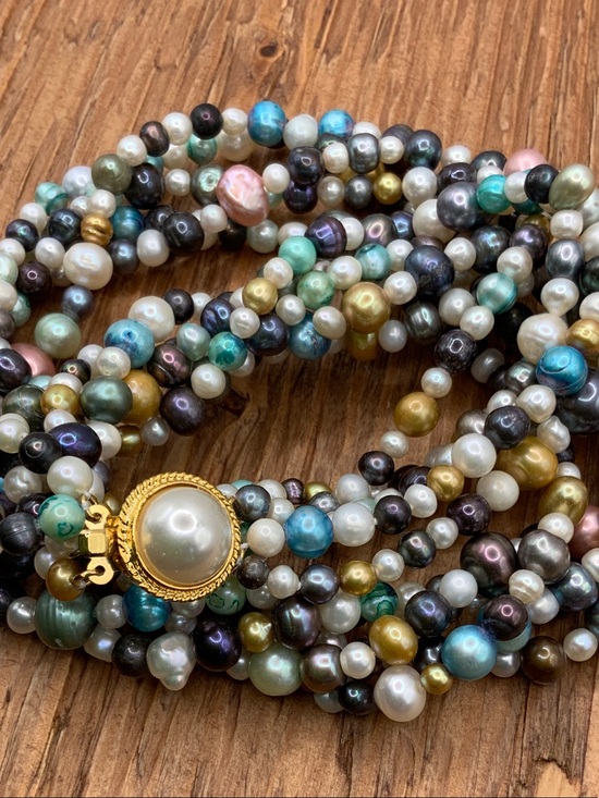 Vintage Jewelry - Multi Strand Freshwater Pearls Colorful Vintage Necklace